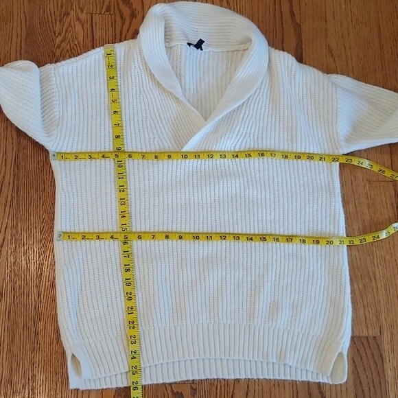 TALBOTS CHUNKY KNIT WOOL BLEND SWEATER CREAM V-NECK SHAWL TUNIC SIZE MEDIUM - Picture 7 of 7